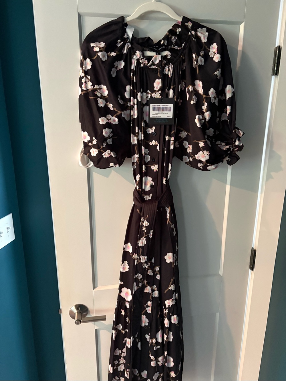 Cynthia Rowley Black Maxi Dress with White and Light Pink Floral Print